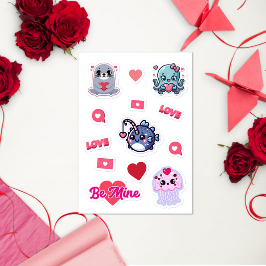 Sticker sheet Ocean Animals Valentine's Day Sticker Sheet Valentine Stickers