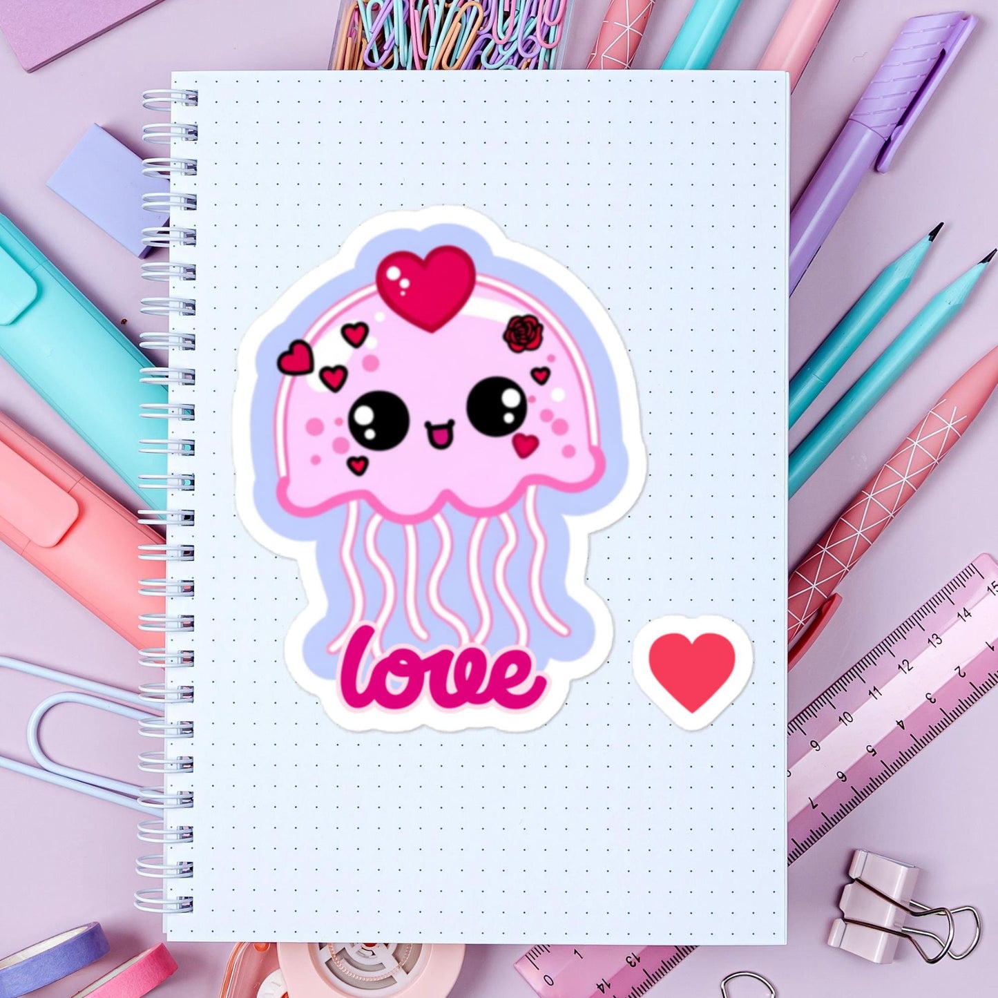 Valentine Jellyfish Sticker Love Sticker Bubble-free stickers Fun Silly Cute Stickers