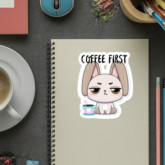 Bunny need Coffee First Sticker Coffee Humor Funny Bunny Sticker Bubble-free stickers