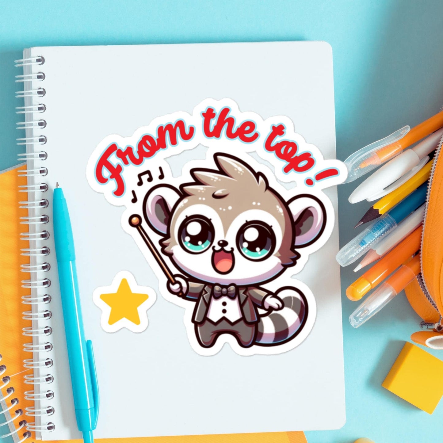 From the top! Cutie Lemur conductor is ready to lead the music! Stickers Fun Teacher stickersBubble-free stickers