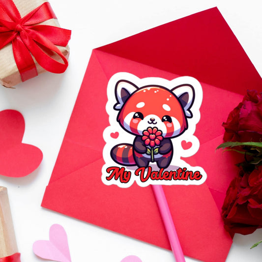My Valentine Red Panda Heart Flower sticker Valentine&#39;s Day Gift Stickers Bubble-free stickers