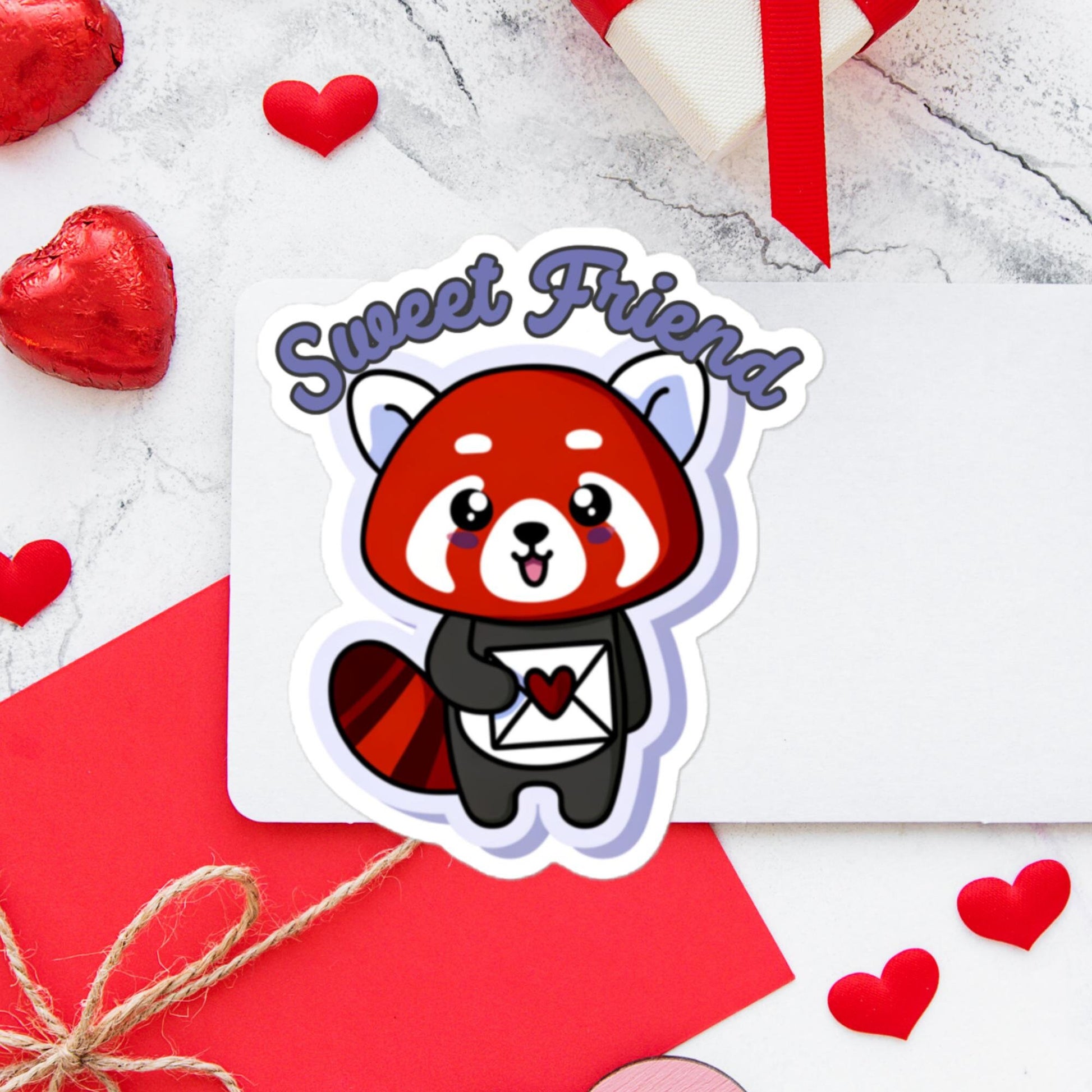 Sweet Friend Red Panda holding letter sticker Valentine&#39;s Stickers Bubble-free stickers