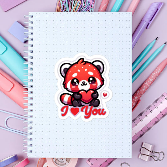 I Heart You Red Panda Valentine Sticker Fun stickers animal stickers Bubble-free stickers