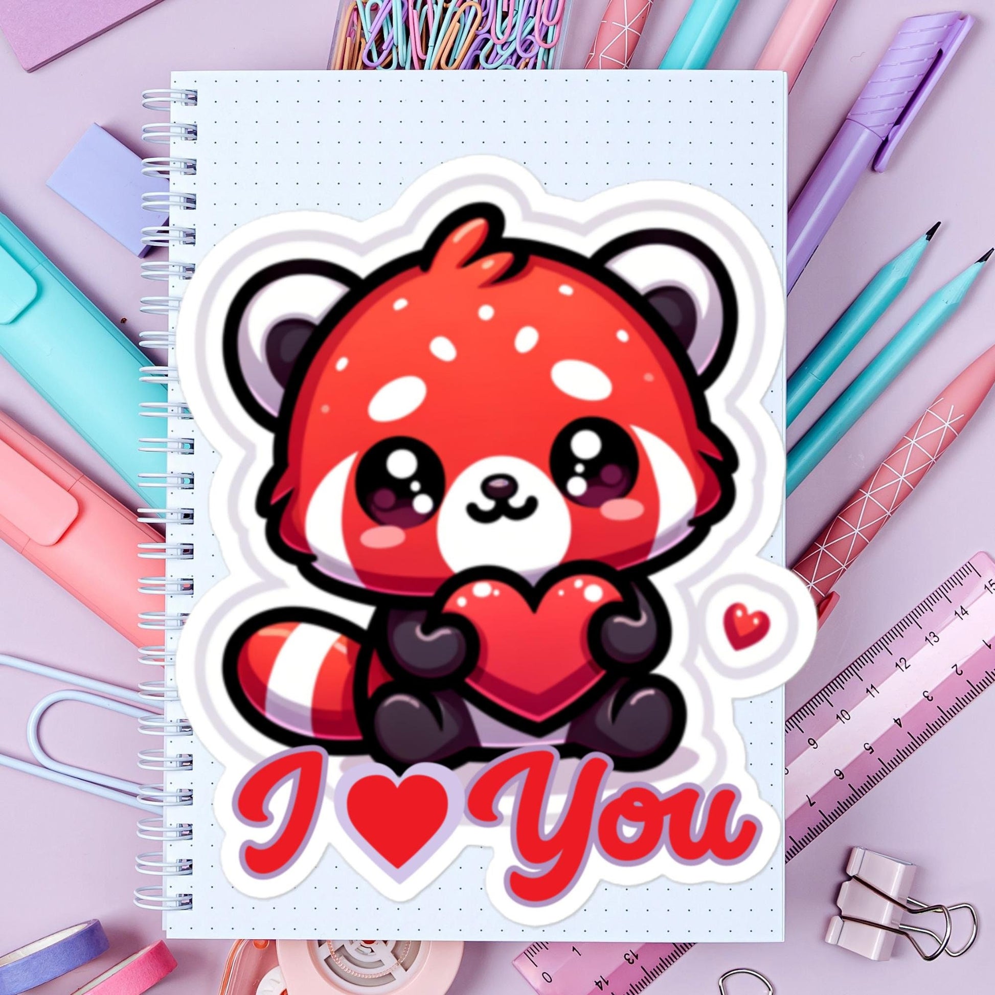 I Heart You Red Panda Valentine Sticker Fun stickers animal stickers Bubble-free stickers