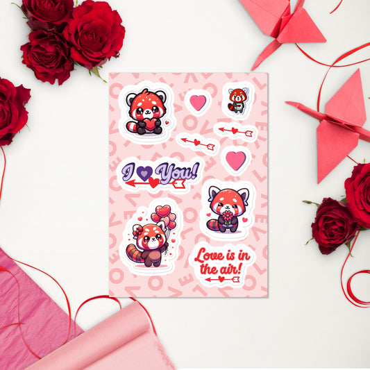 Red Panda Valentine Sticker Collection Sticker sheet Fun animal valentine stickers