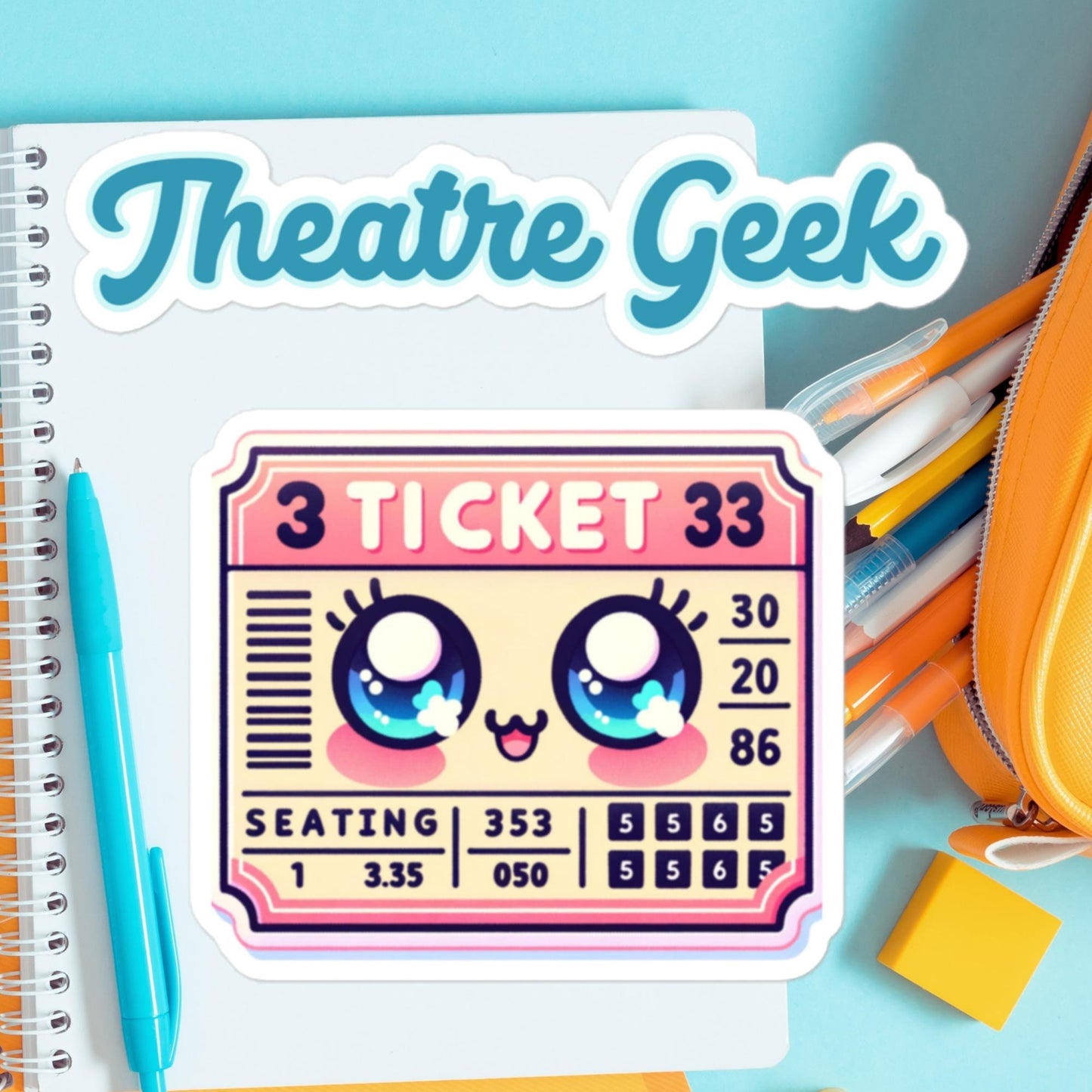 Theatre Geek Ticket Stub Sticker Water bottle sticker theatre stickersBubble-free stickers