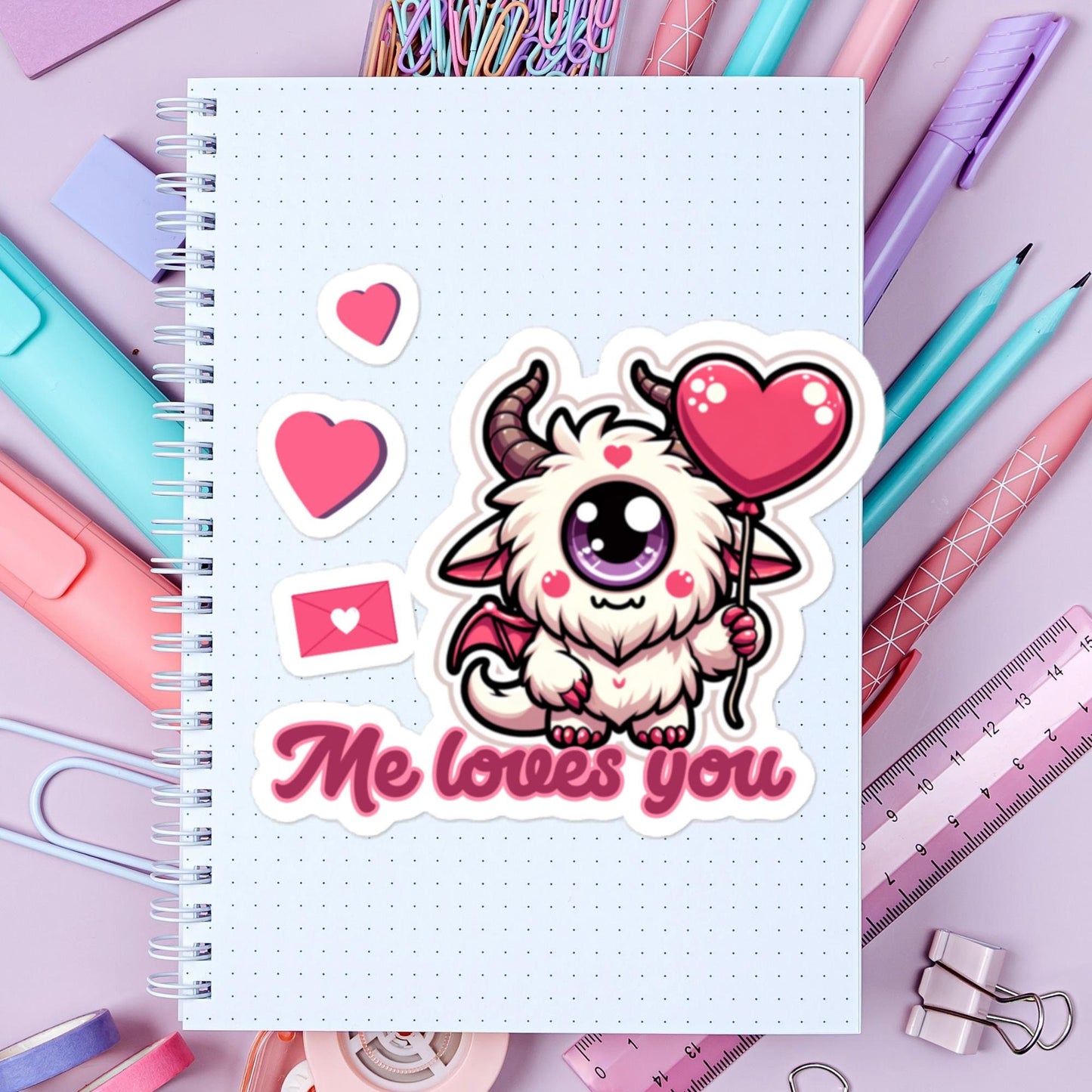Me Loves You Monster Valentine Sticker Bubble-free stickers Cute valentine gifts and stickers