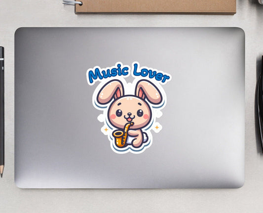 Bubble-free stickers Music Lover Stickers Bunny playing saxophone teacher stickers