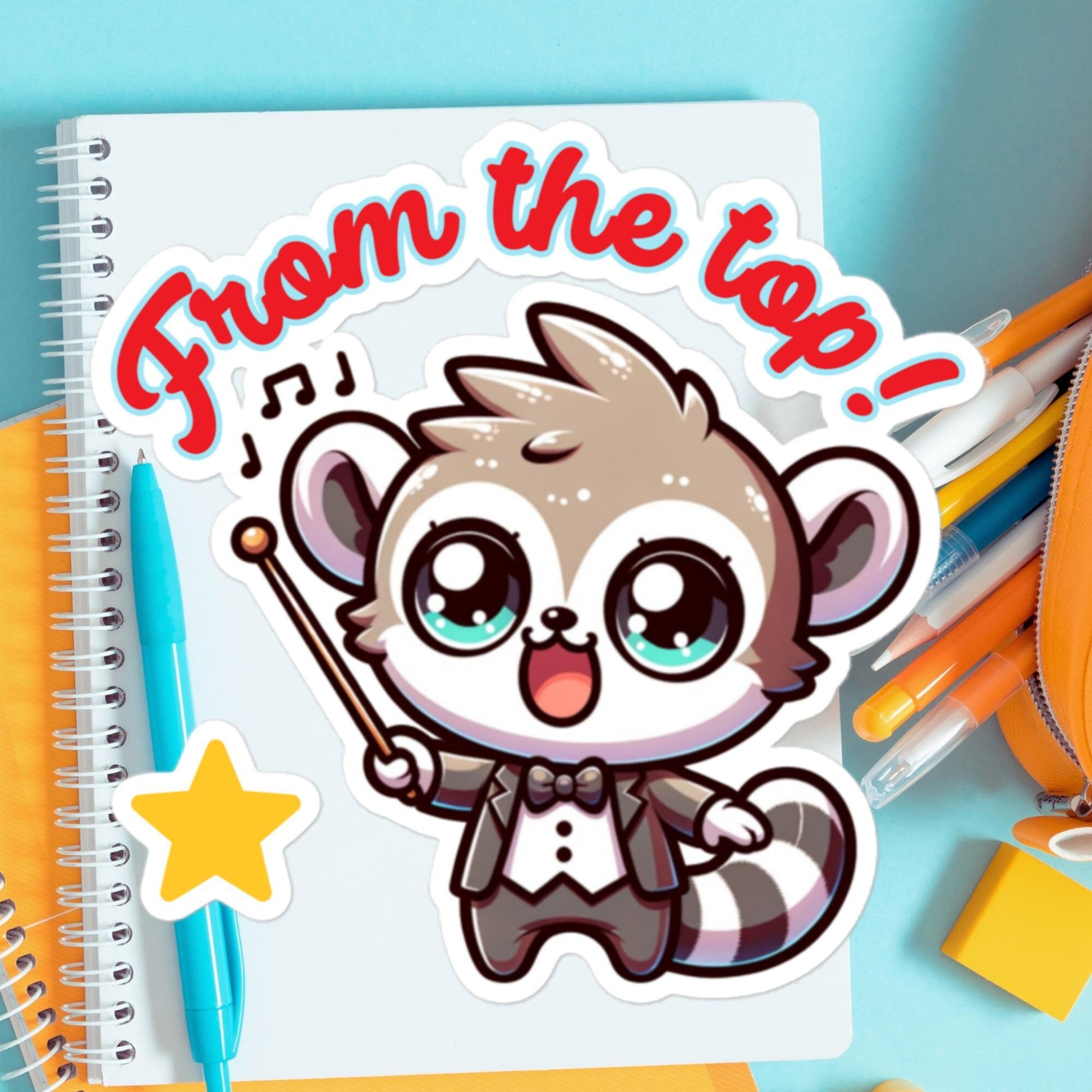 From the top! Cutie Lemur conductor is ready to lead the music! Stickers Fun Teacher stickersBubble-free stickers