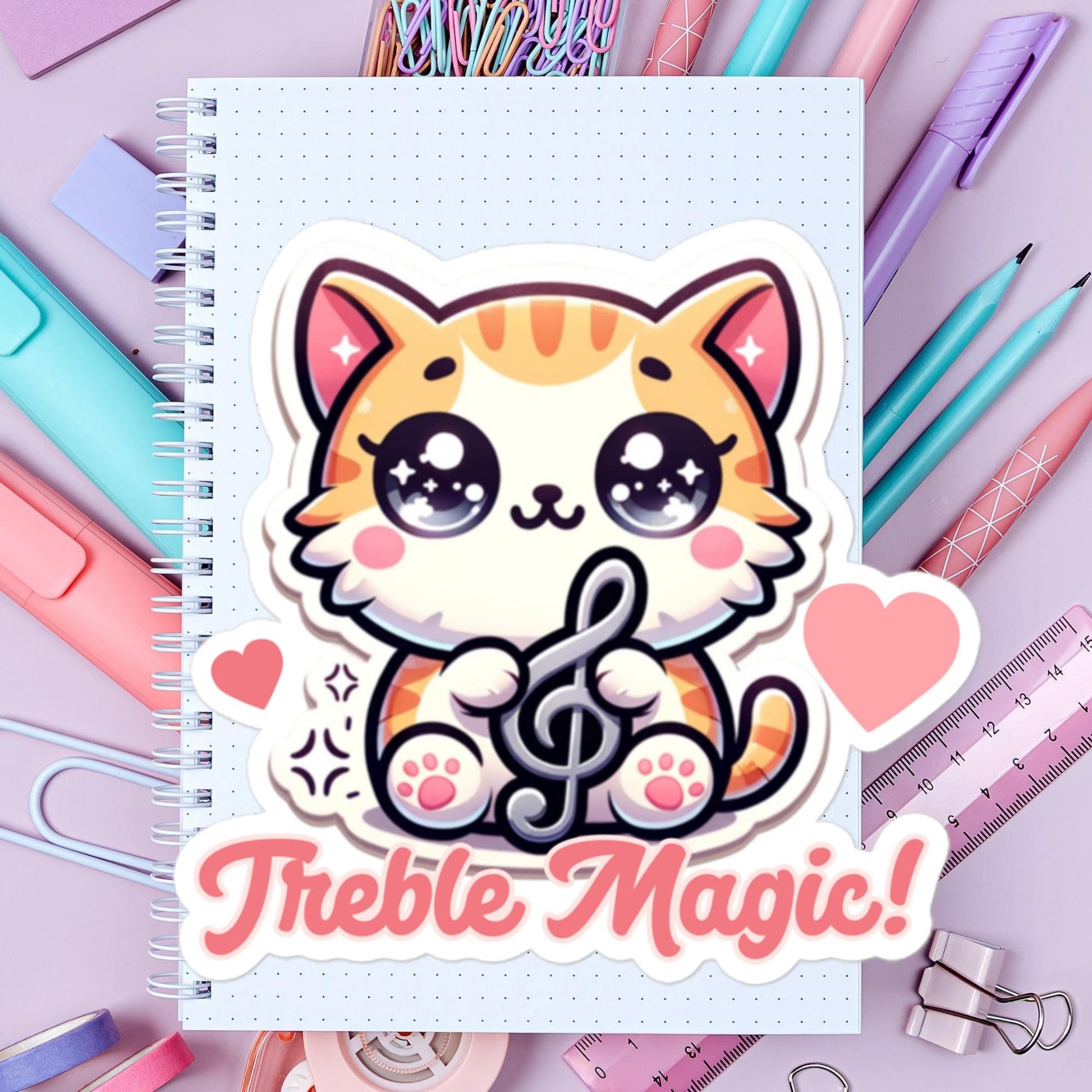Treble Magic! Kitty holding trebel clef is ready to her debut! Cute stickersBubble-free stickers