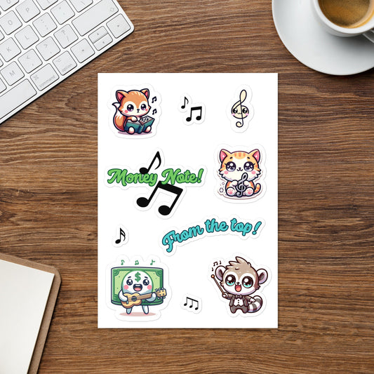 From the top! Musician Sticker sheet featuring cute animals that love music teacher gifts
