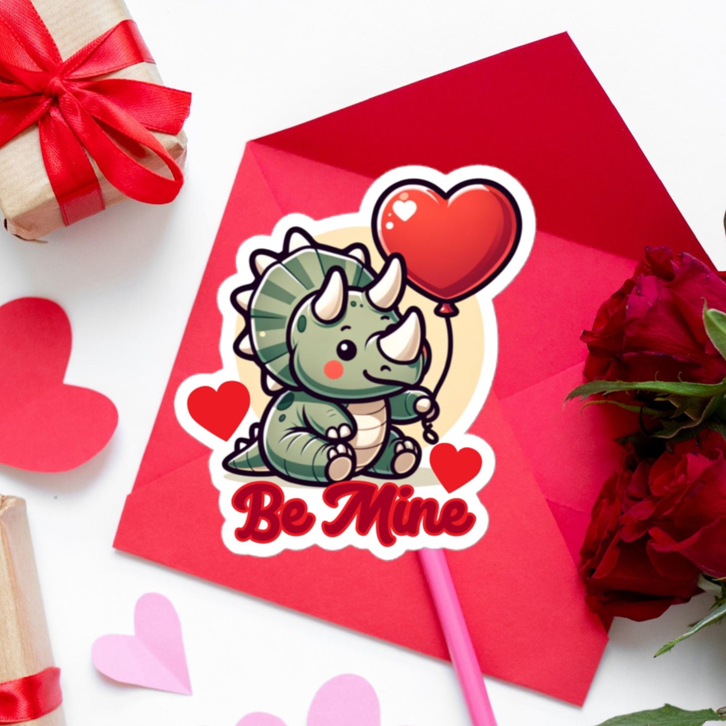 Triceratops Be Mine Sticker Dinosaur Valentine&#39;s Day stickers Valentine&#39;s GiftsBubble-free stickers