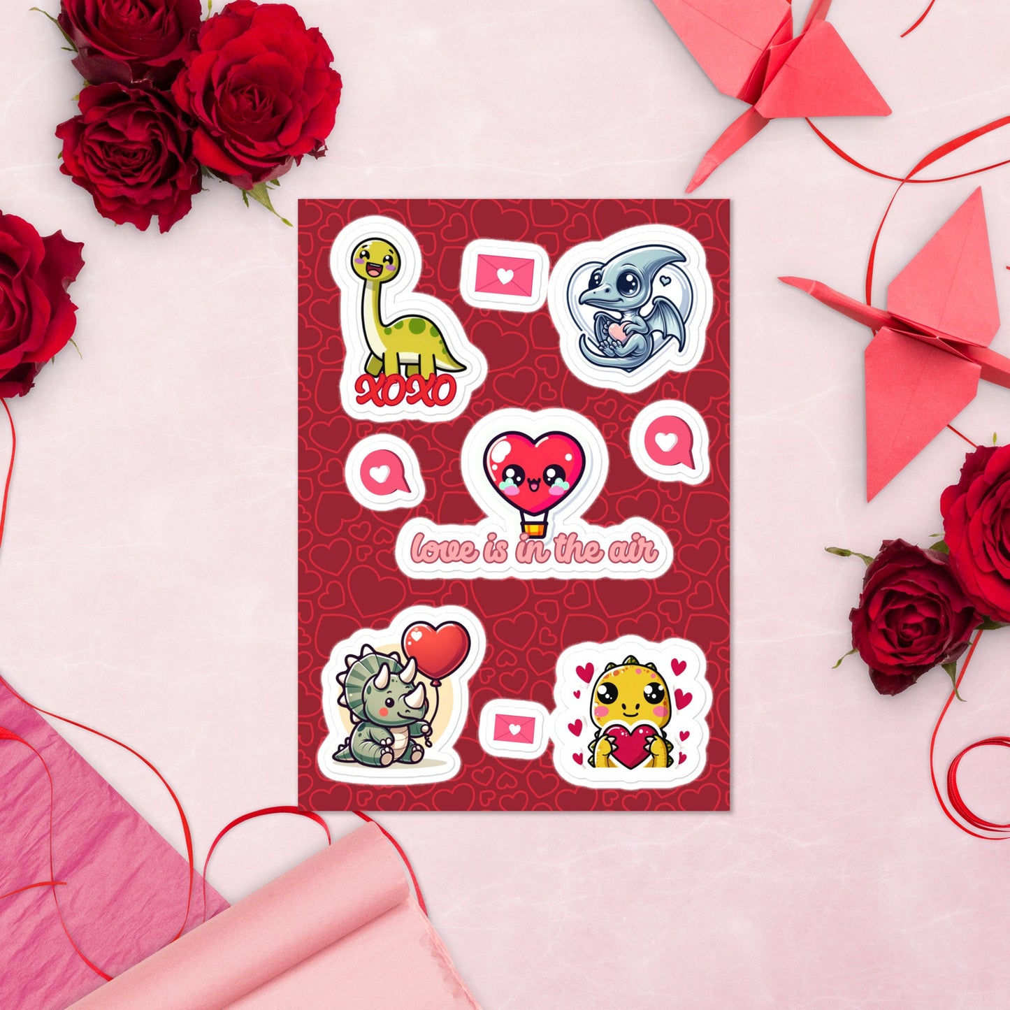 Dinosaur Valentine Sticker sheet Love is in the Air