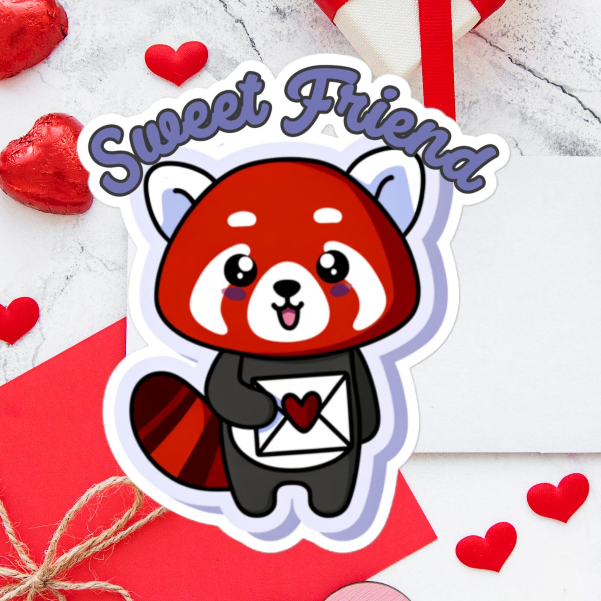Sweet Friend Red Panda holding letter sticker Valentine&#39;s Stickers Bubble-free stickers