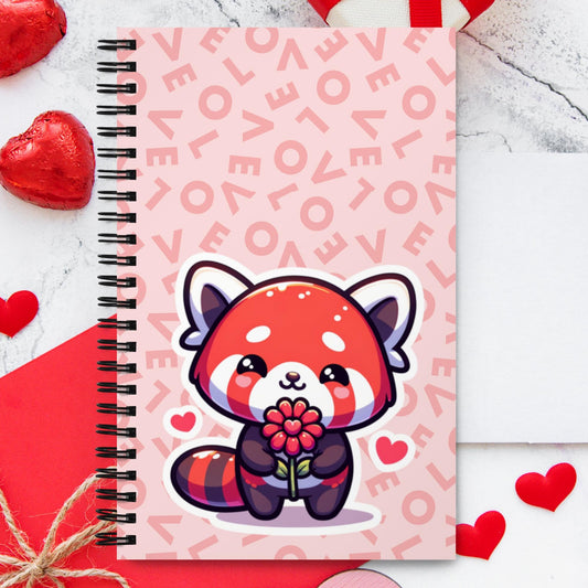 Red Panda Flower Love Spiral notebook Valentine&#39;s Day Gift Red Panda Gifts