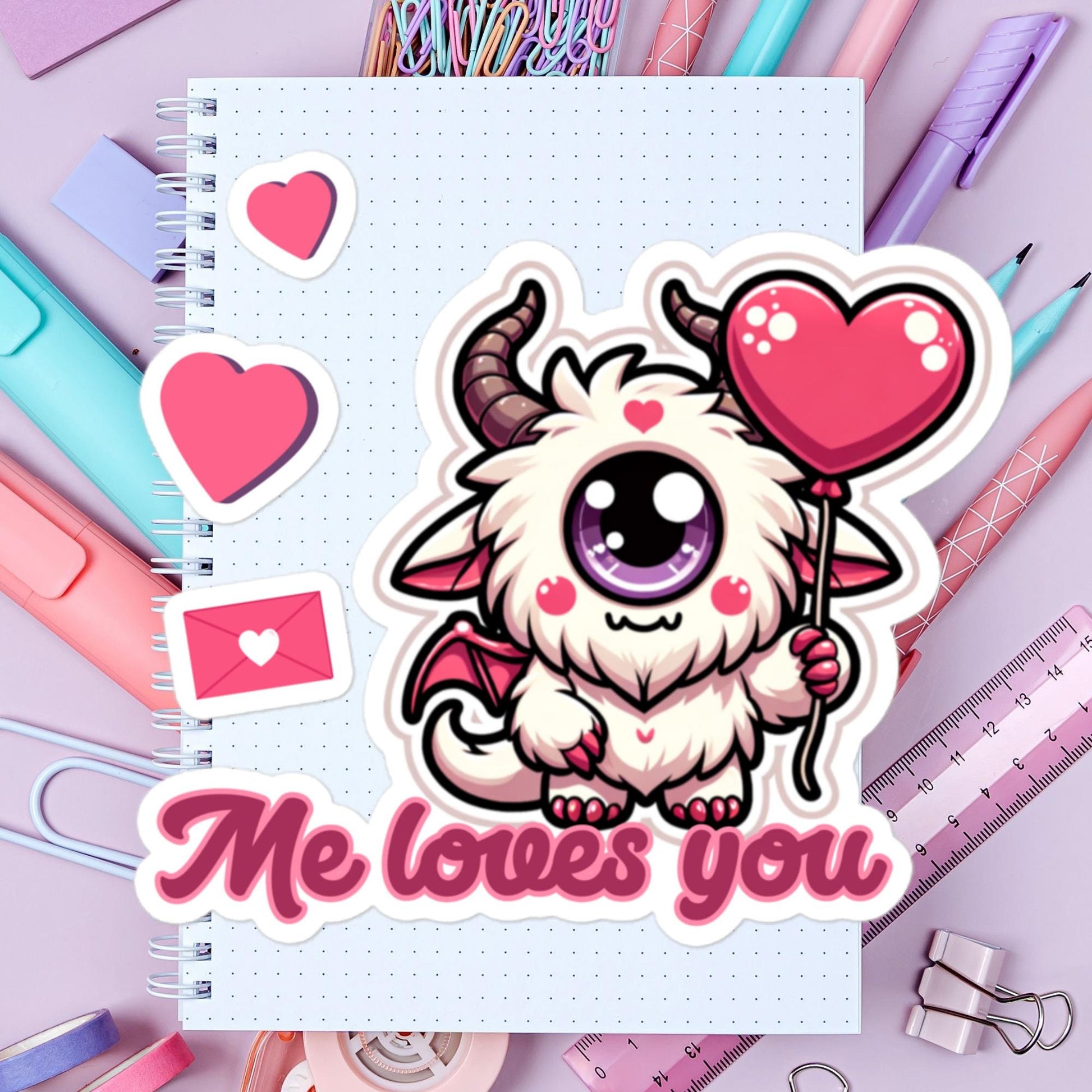 Me Loves You Monster Valentine Sticker Bubble-free stickers Cute valentine gifts and stickers