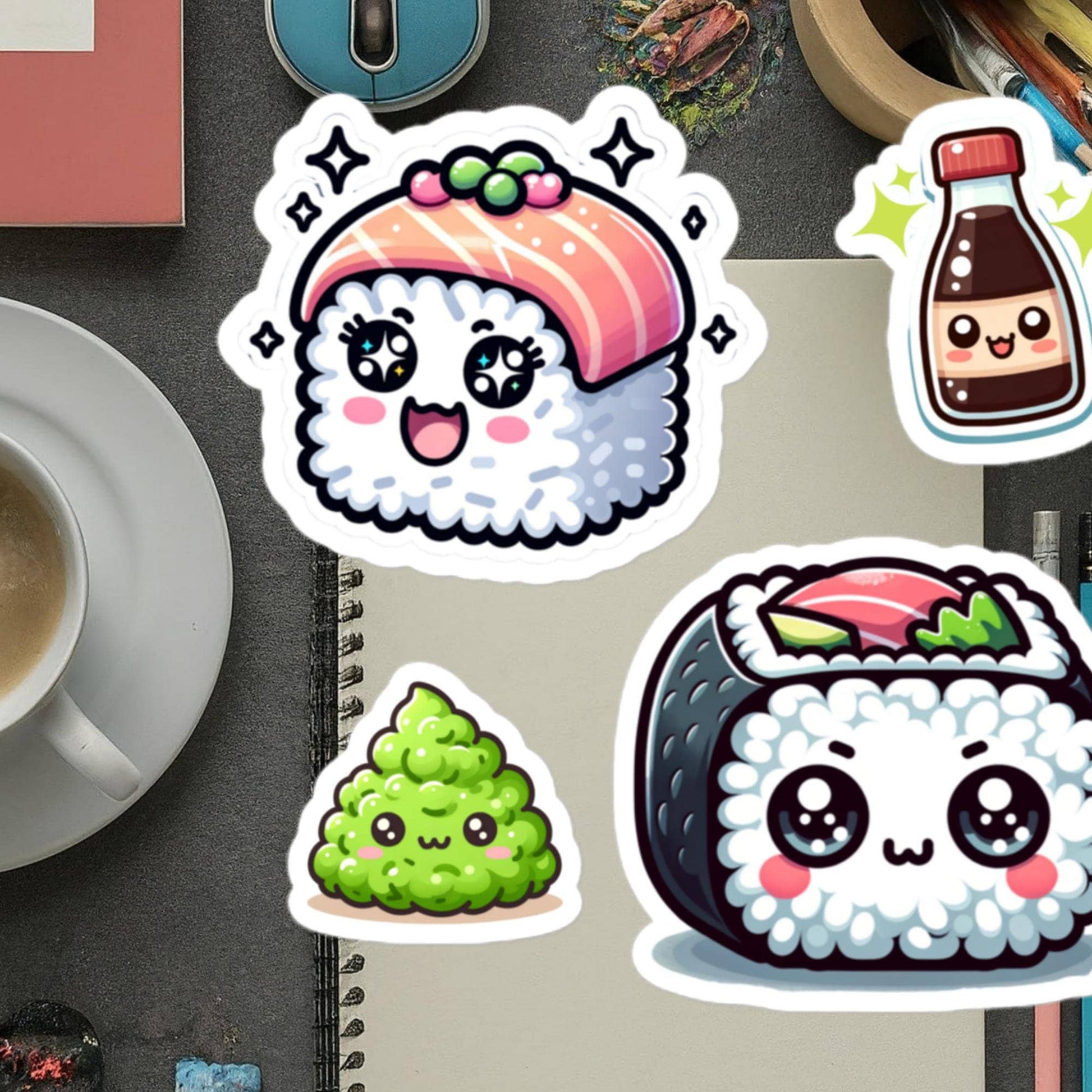 Sushi Sticker Set Stickers fun cute sushi food humor kitchen baking humor Stickers Sushi Gifts